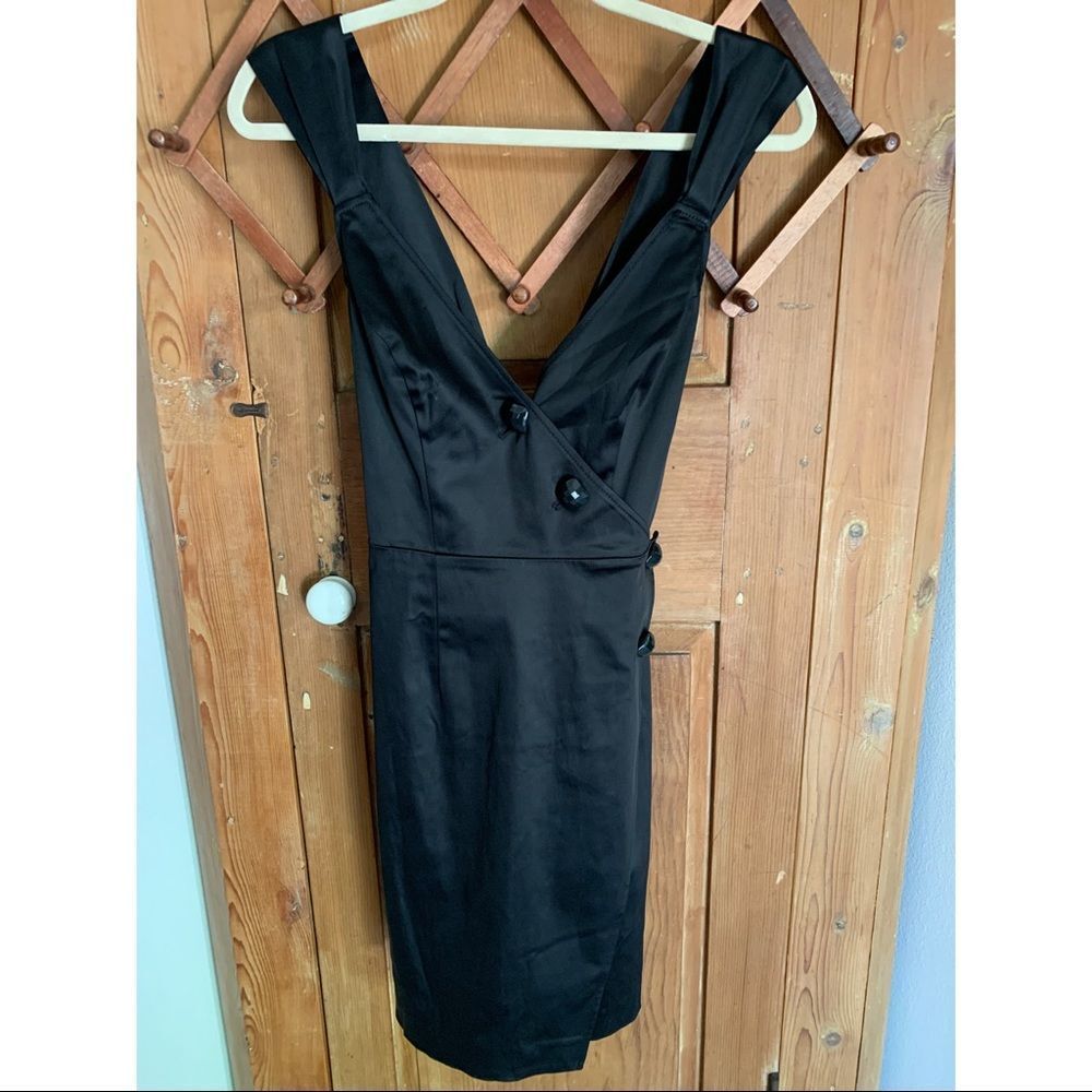 Guess By Marciano Black Sateen Sleeveless Wrap Mini Dress Nwt